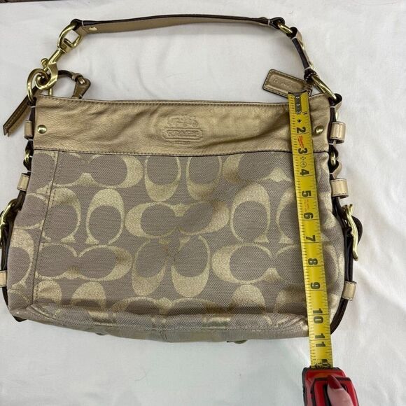 Coach Purse Gold Canvas Leather Jacquard Tote Hobo Shoulder Bag L0868-13500 - Picture 10 of 12